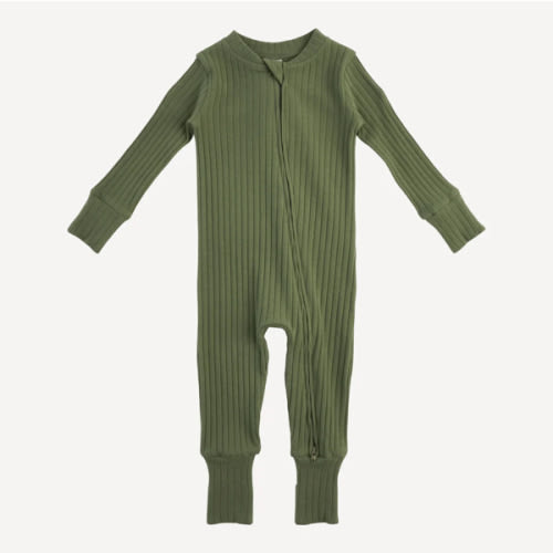 long sleeve convertible zippy pj | olive green | organic cotton wide rib