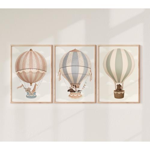 Hot Air Balloon Nursery Prints: Safari, Woodland Animals, Travel & Adventure Themed Baby Room
