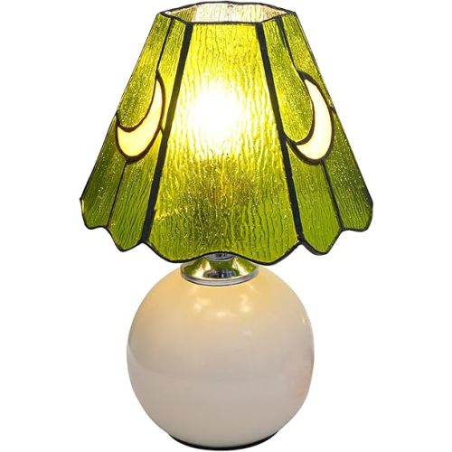 Mushroom Lamp Tiffany Stained Glass Moon lamp Cute Small Bedside Table Lamps for Living Room Home Decor,Girls Women Birthday Christmas Thanksgiving Day Gift,Green