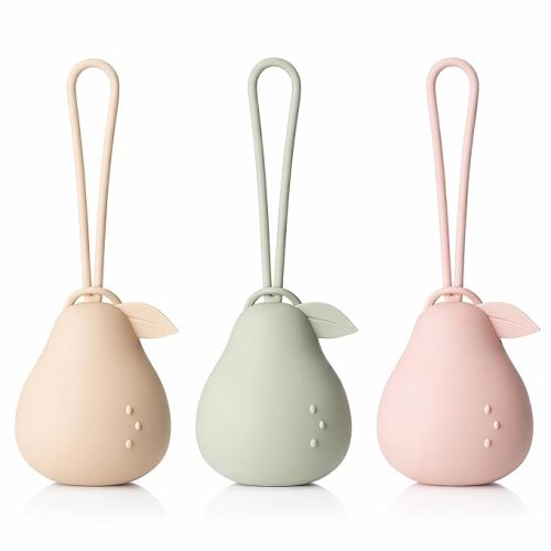 Silicone Pacifier Holder Case, Baby Paci Storage Case Silicone, Portable Leakproof One-Piece BPA-Free Set of 3-Ivory Sage Brown