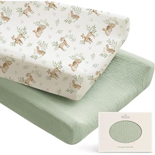 Konssy 100% Cotton Muslin Changing Pad Cover 2 Pack, 32"x16" Standard Fit