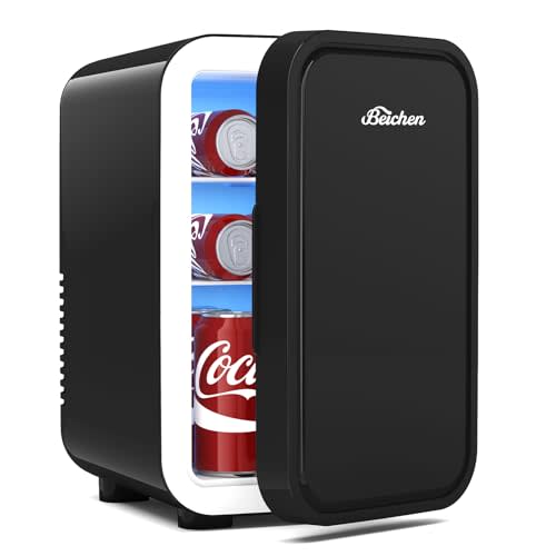 Mini Fridge,6 Liter / 8 Can Small Fridge for Bedroom, Car, Office & Dorm, 110V AC/DC Portable Thermoelectric Cooler & Warmer for Skincare, Food, Drinks,Black