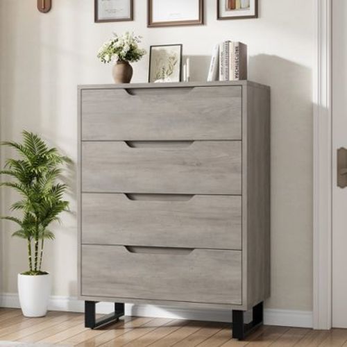Garvee 4 Dresser for Bedroom, 41.7" Tall Dresser, Freestanding Vertical Drawer Cabinet with Storage, Wooden Closet Storage Chest for Bedroom Ash Grey
