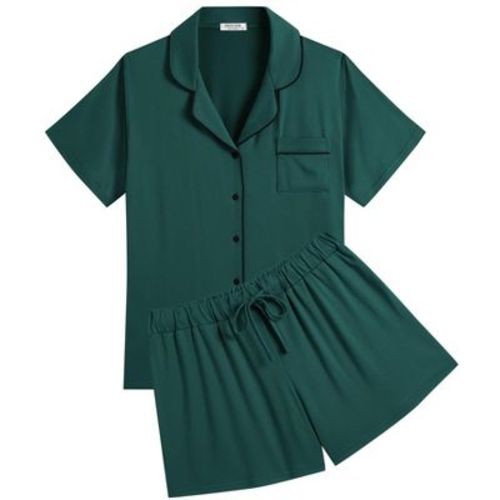 Ekouaer Womens Pajamas Set Soft Classic Notch Collar Bride Pjs Comfy Short Sleeve Sleepwear Loungewear Lake Green L