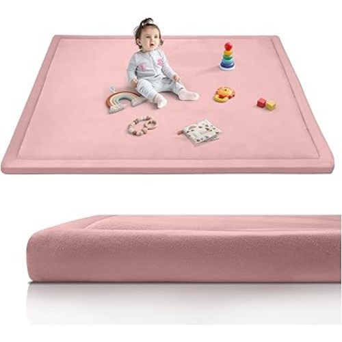 2-Inch Extra Thick Baby Play Mat For Floor, Ultra Soft Nursery Rug, 79"x71" Large Kids Rug for Tummy Time, Flannel Cover with Powder-Free Memory Foam Non-Slip Base Crawling Mat for Infants Toddlers