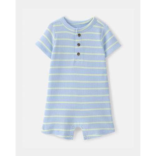 Baby Boy Striped Waffle-Knit Romper - Blue | Carter's