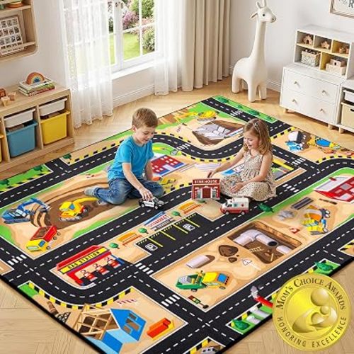 Kids Rug, 4x6 Ft Construction Play Rug for Kids