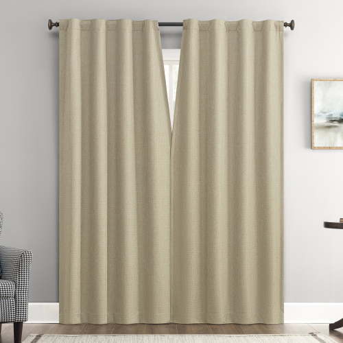 Sun Zero Vance 2-Piece Magnetic Closure 100% Blackout Back Tab Curtain Panel Pair, 37"x84", Taupe