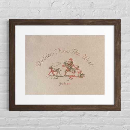 Wilder Than The West - Personalized Western Nursery Art: Oil Pastel Drawing