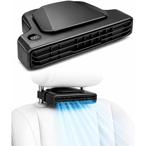 Car Seat Fan for Driver Backseat 3000 mAh Rechargeable Cooling Fan Bladeless Airflow Cooling Fan for Back Seat Kids Passengers with 5 Adjustable Wind Speeds for Outdoor, Fits in Most Car SUV Trucks