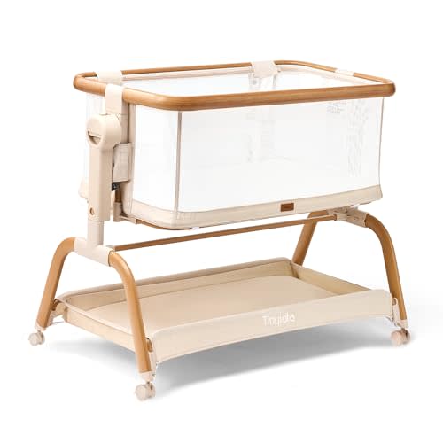 Tinyiota 3 in 1 Baby Bassinet,Rocking Bedside Crib Sleeper for Newborns,Adjustable Height Bassinet with Mattress and Soft,Breathable Sheet,Full-Mesh Sides,Stable&Cozy Crib for Babies
