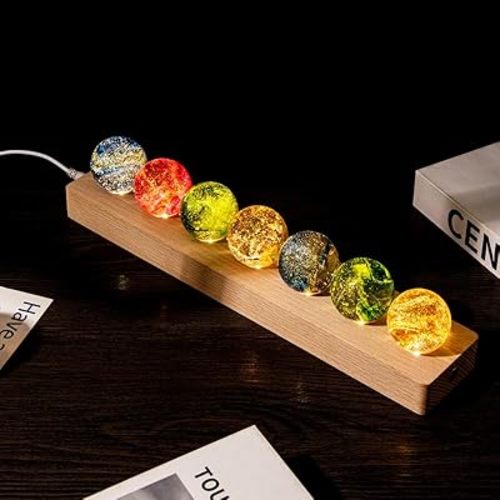 Core Memory Lamp, 7 Core Memories Crystal Balls with Gift Box, 3D Galaxy Crystal Ball Sleep Lamp Decorative USB Lights, with LED Wooden Stand, Best Gift for Friend (Wood Grain-Rectangular)