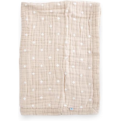 Little Unicorn Newborn Receiving Quilt | Ultra- Soft, Multi-Layered Muslin Fabric | Gift for Newborns & on-The-go (Taupe Cross)