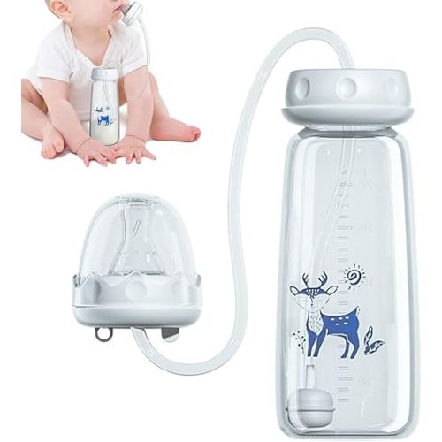 Hands Free Anti-Colic Feeding Bottle 240ml Silicone Mam Feeding Bottles Adjustable Fast Flow Milk Nursing Bottle with Nipple Straw 3-in 1 Leakproof Wide Neck Bottles for Newborns 3 Months and Older