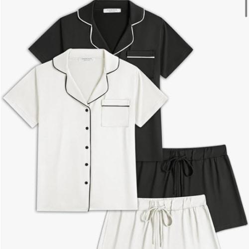 Ekouaer Womens Pajamas Set 2 Pack Button Down Summer Sleepwear Short Sleeve Comfy Pjs Loungewear Set