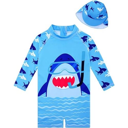 ADUKIDE Baby Boys Swimsuit Summer Beach Rash Guard Swimwear One Piece Sunsuit with Sun Hat 3-24 Months