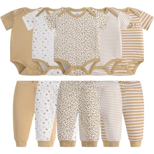 Baby Newborn Layette 10-Piece Clothing Sets Soft Cotton Bodysuits Pants Sets for Baby Boys Girls Toddler Unisex