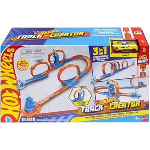 Hot Wheels Toy Car Track Set, Triple Loop Pack & 1:64 Scale Vehicle, Track-Building Components with 3 Loops, Speed Snap Tracks & Adapters