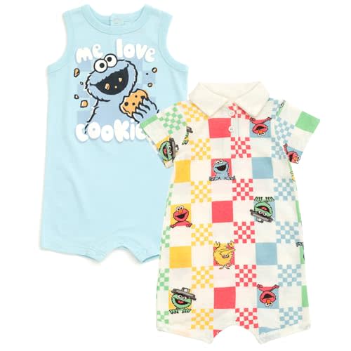 Sesame Street Baby Romper 2 Pack Newborn to Infant Sizes (Newborn - 24 Months)