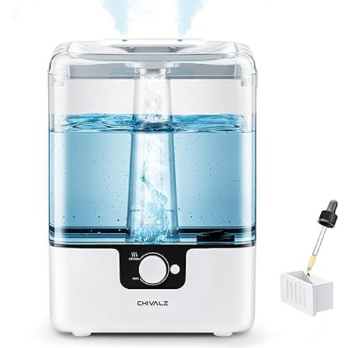 CHIVALZ Humidifiers for Bedroom Large Room, 6L Cool Mist Top Fill Humidifier with Essential Oil Diffuser, 26dB Quiet Ultrasonic Humidifier for Baby Nursery Plants, 50H Runtime Night Light 1 Pack White