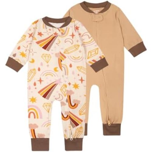 Teach Leanbh Baby Boys Girls 2 Pack Bamboo Viscose Pajamas 2 Way Zipper Long Sleeve Footless Romper Sleep and Play