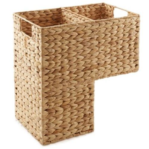 Casafield Stair Basket with Handles - Woven Water Hyacinth Staircase Step Organizer Bin