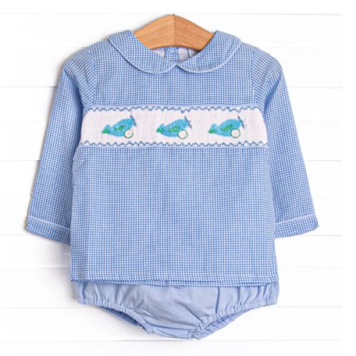 Runway Ready Smocked Diaper Set, Blue – Stitchy Fish