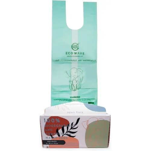 ECO WAVE Compostable Diaper Bags, 200 bags, ASTM D6400, EN 13432, US BPI and Europe OK Compost Home Certified Disposable Biodegradable Baby Poop Bags