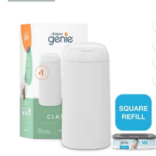 Diaper Genie Classic Pail White Holds Up to 165 Diapers with Odor Lock and One-Hand Lid