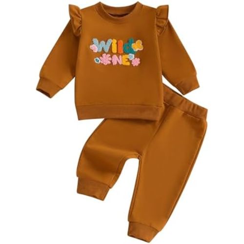 Toddler Baby Girl Fall Winter Outfit Letter Embroidery Long Sleeve Sweatshirt And Pants 2 Piece Sweatsuit Clothes