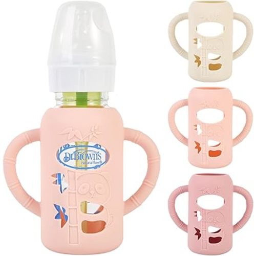 MINMUNJIU 3 Pack Silicone Sleeves for Dr. Brown's Glass Baby Bottles, Anti Breakage Baby Bottle Holder with Handles for Baby Girls, Compatible with Dr. Brown's Glass Baby Bottle, 4 oz/120 mL