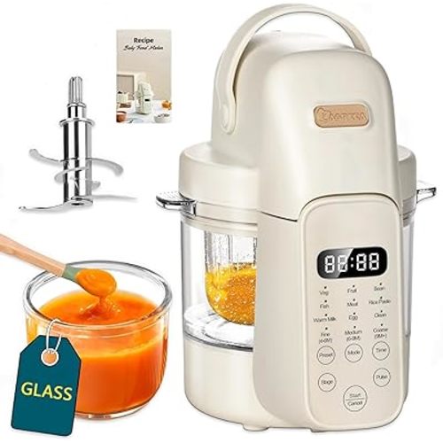 IAGREEA 9 IN 1 Glass Baby Food Maker, One Step Baby Food Processor Steamer Puree Blender Grinder Mills Machine, 10 OZ Auto Cooking & Grinding for Healthy Homemade Baby Food with 3 Age Stages, BPA-Free
