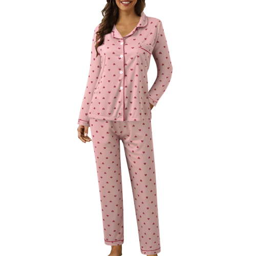 Women Casual Lapel Button Plaid Print Two Piece Long Sleeve Pajamas Pajamas Suit, Thermal Fleece Lounge Sets for Cold Nights, Button-Down Pajama Sets with Breathable Fabric