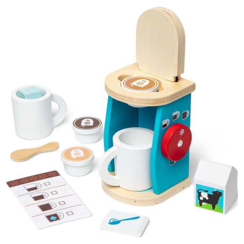 Free Shipping! Melissa & Doug Wooden Coffee Maker Set with 11 Pieces for Imaginative Play