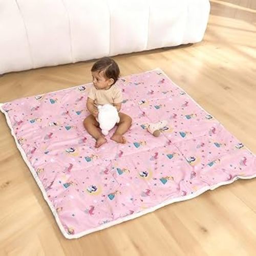 Little Grape Land Baby Mat for Floor 71x59 Soft Padded Playpen for Crawling, Tummy Time & Play, Non-Slip, Machine Washable Fairy mat for Infants & Toddlers, Foldable Outdoor Mat with Handle