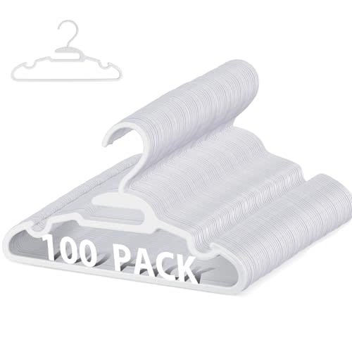 PIGLOG 100 Pack Kids Hangers - Plastic Baby Hanger for Closet, Childrens Infant Hangers for Clothes, U-Shape Nursery Newborn Hanger 11.4 inch with Protective Collar Non-Distorting Design
