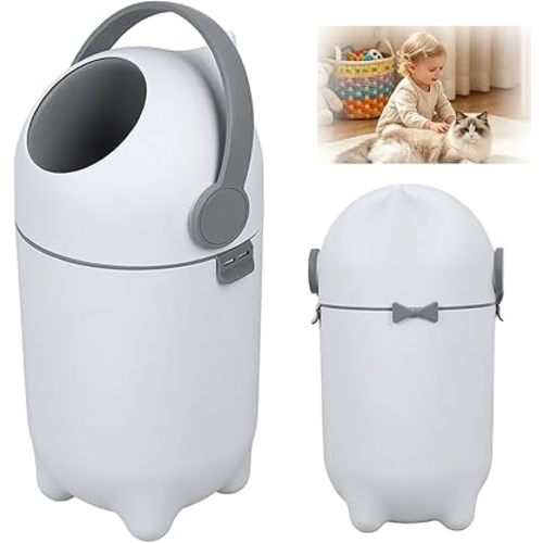 Baby Diaper Pail,Odor Locking,No Special Bag Required,One-Handed Use,15L Large Capacity Diaper Trash Can,Durable Plastic,Registry Must-Have Gift - White