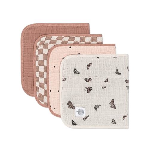 Parker Baby Muslin Burp Cloths | 100% Cotton Burping Clothes, Newborn Essential | Must-Have Baby Registry, Modern and Trendy Colors | 20"x11" Unisex Large Baby Burp Cloths, 4-Pack Butterfly Set