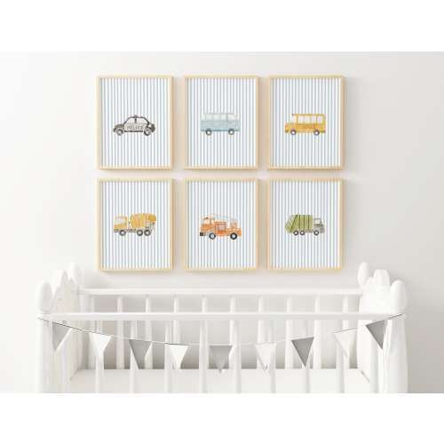 Transportation Nursery Wall Art Soft Blue Boys Room Decor Transportation Car Prints Vehicle Playroom Decor Blue Nursery Gallery Wall SNC1-A6