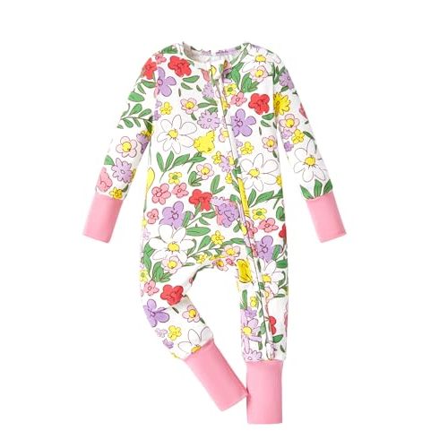 PATPAT Baby Pajama with Bamboo Viscose, Footie Jumpsuit Romper with 2-Way Zipper for Baby Boy Girl Toddler Sleeper Sleepwear