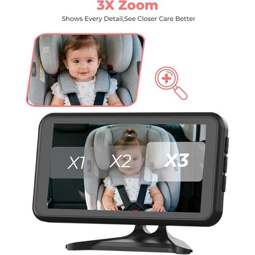 LUKVIEW BM2A Car Camera Baby Monitor, 5.2" 1080P HD Screen with 3X Zoom & IR Night Vision, Baby Car Camera for Rear Facing Seats, Easy Install for Girls, Parents and Pet Lovers