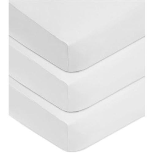 American Baby Company 3 Pack 100% Natural Cotton Fitted Crib Sheets 52" x 28" - Soft, Breathable, Hypoallergenic & Gentle Toddler Bed Sheets, White, Neutral for Boys & Girls