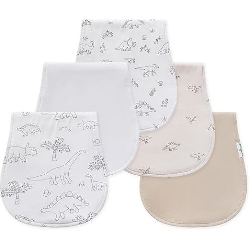 Little Tots Baby Burp Cloths, 100% Cotton, Absorbent & Soft Burping Cloths for Newborns and Babies, Unisex Baby Towel Set, 5 Pack (Dinosaurs)
