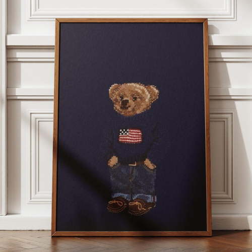 Miluva Polo Bear Wall Art Poster, Vintage Fashion Magazine Poster, Vintage Teddy Bear Retro Wall Art, Printable Polo Ralph, Luxury Fashion Print Decor For Living Room Bedroom, 16x24 UNFRAMED