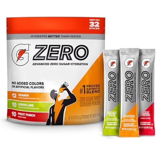 Gatorade Zero Sugar Powder, 3 Flavor Variety Pack, (32 Servings)