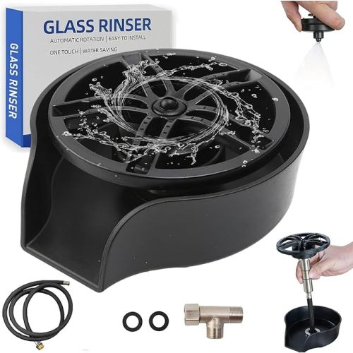 Glass Rinser for Kitchen Sink, High Pressure 360 Degree Rotating Glass Rinser with Pull-Out Spray Gun, Cup Washer Kitchen Sink Attachment (Black)