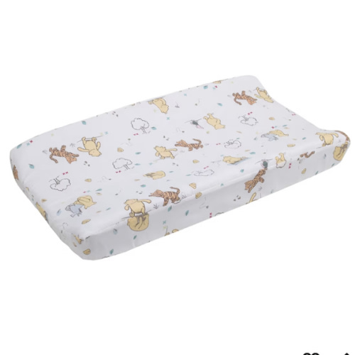 Disney Winnie The Pooh Classic Pooh 100% Cotton Quilted Changing Pad Cover, Ivory/Butter/Aqua/Orange