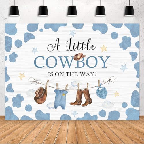 Avezano Cowboy Baby Shower Backdrop A Little Cowboy is on The Way Banner Wild West Western Baby Shower Decorations Supplies (Blue, 7x5ft)
