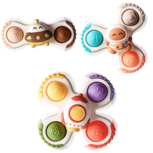 Alasou 3Pcs Pop Suction Cup Spinner Toys For 1 Year Old Boy Girl|Novelty Spinning Tops Toddler Toys Age 1-2|Sensory Baby Bath Toys For Toddlers 1-3|12 18 Months Boy Birthday Gift For Infant