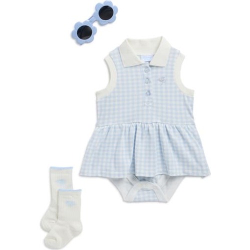 Gingham Skirted Bodysuit, Socks & Sunglasses Set